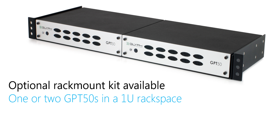 Optional rackmount kit accessory available.  Rackmounts one or two GPT50s in a 1U rackspace.